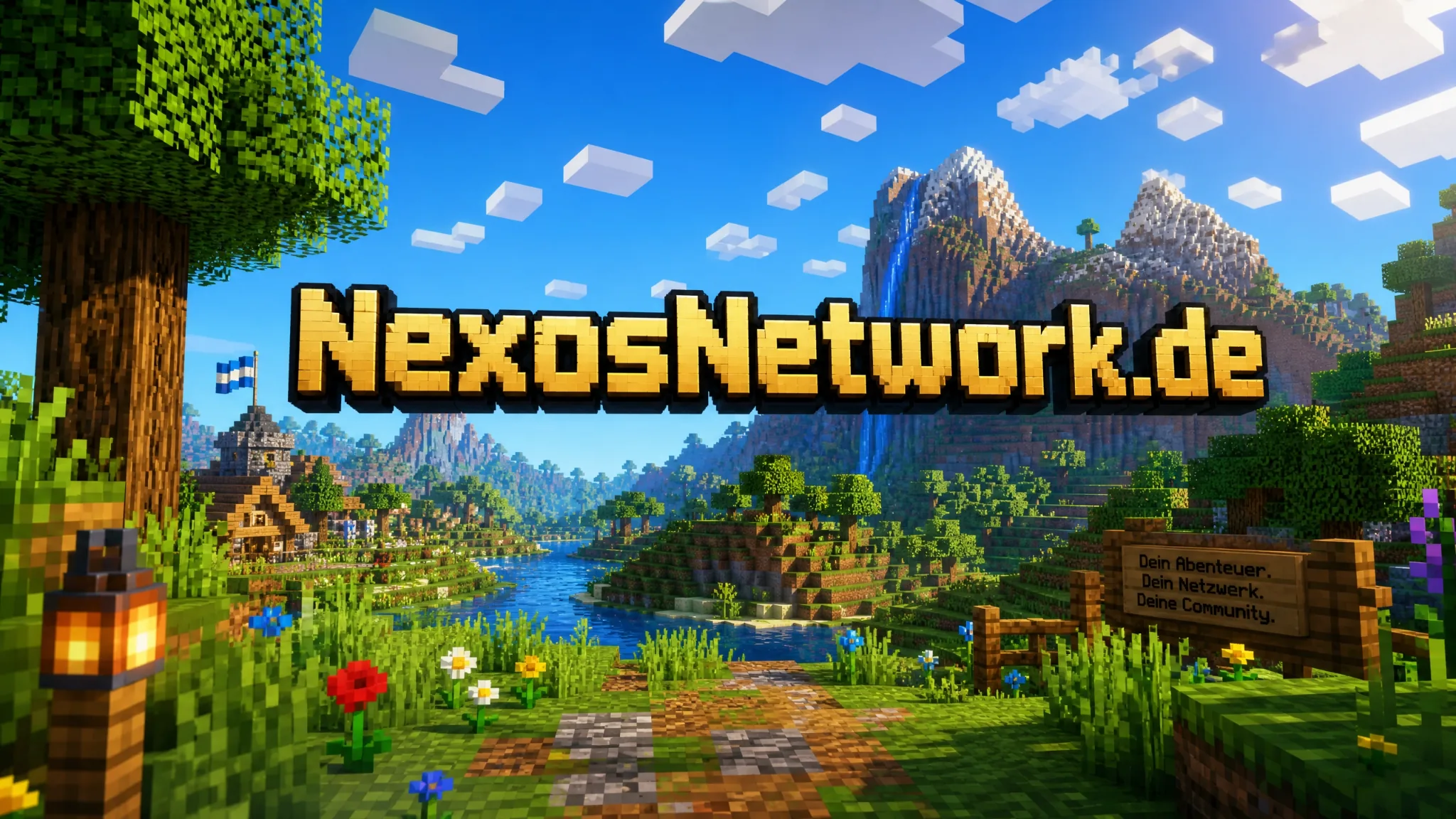 Minecraft Landschaft mit NexosNetwork Schriftzug